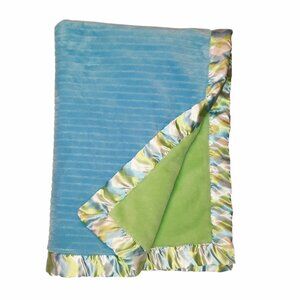 2014 Baby Essentials Blue & Green Satin Chevron Lovey Security Blanket 29" X 39"